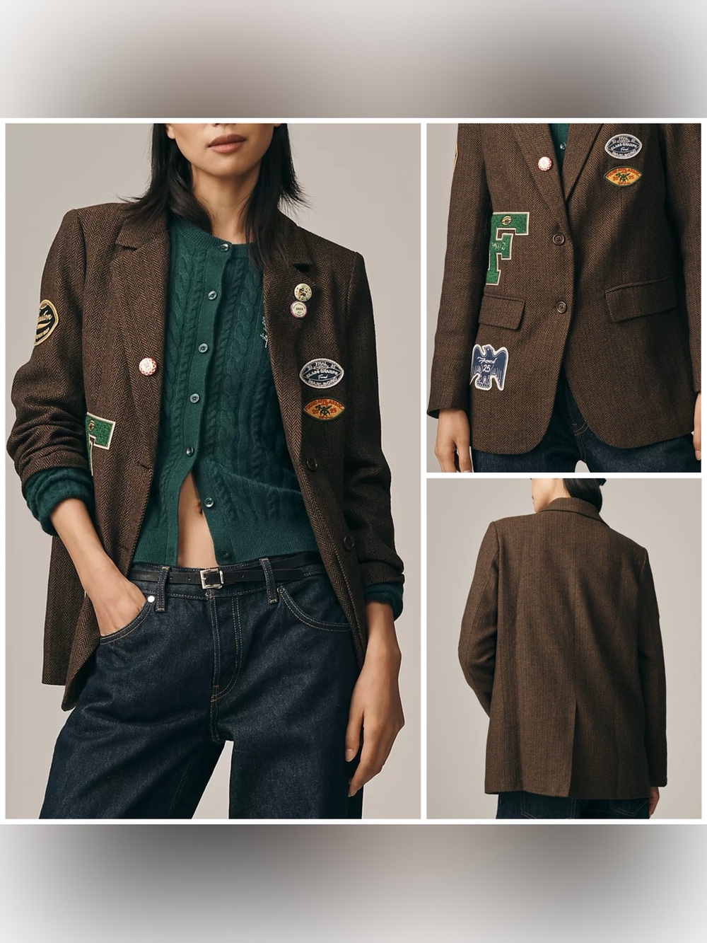 Anthropologie FOUND Patches Oversized Blazer - brown - medium *IR*